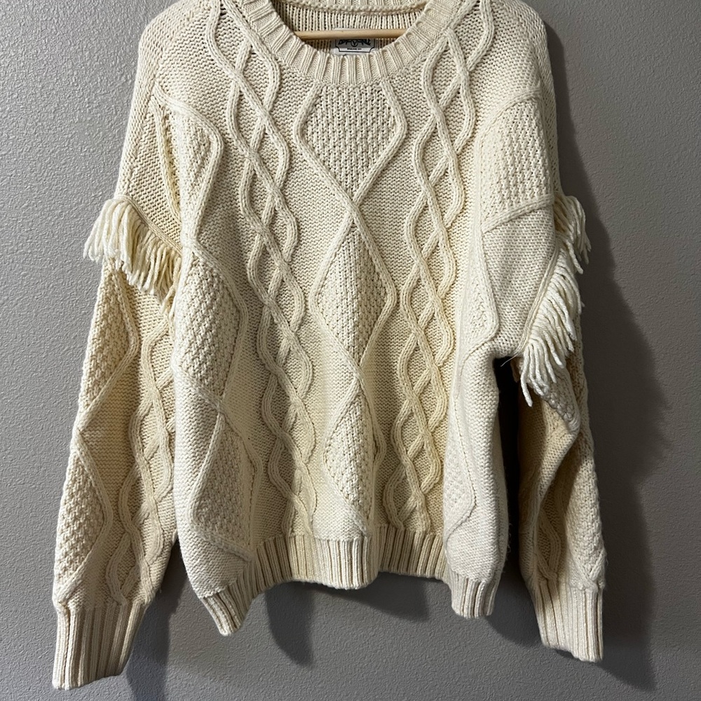 American Eagle Outfitters Oversized Ivory Cable Knit Sweater